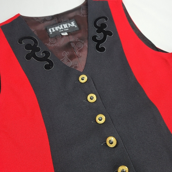 Vtg Criscione Button Front Red Black Vest Sz M - Picture 2 of 11
